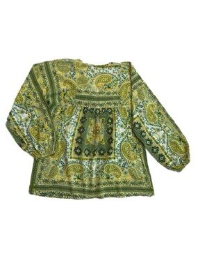 TUNIC ~ Paisley and Floral Print Green Women's Tunic Top size M/L (approx)